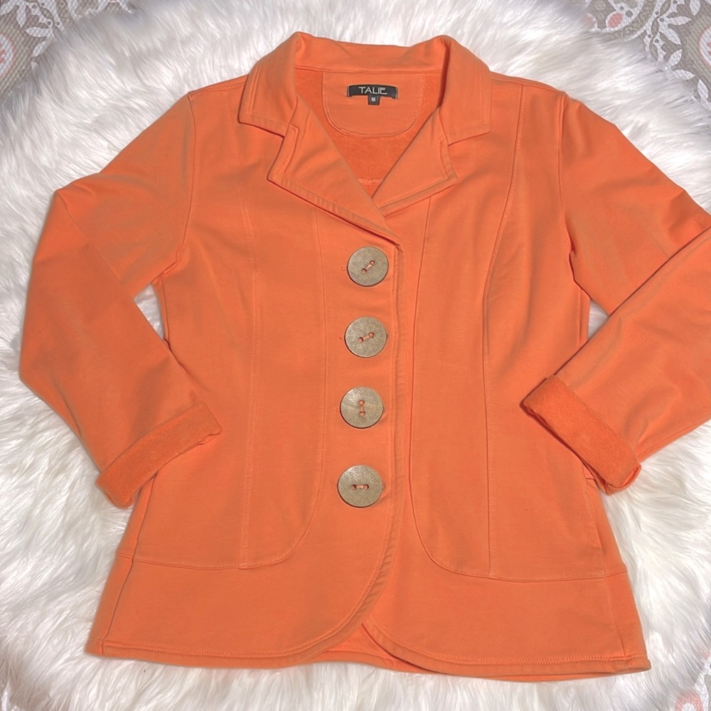 TALIE-Light Orange Flared Spring Jacket Wooden Buttons-M-#0059